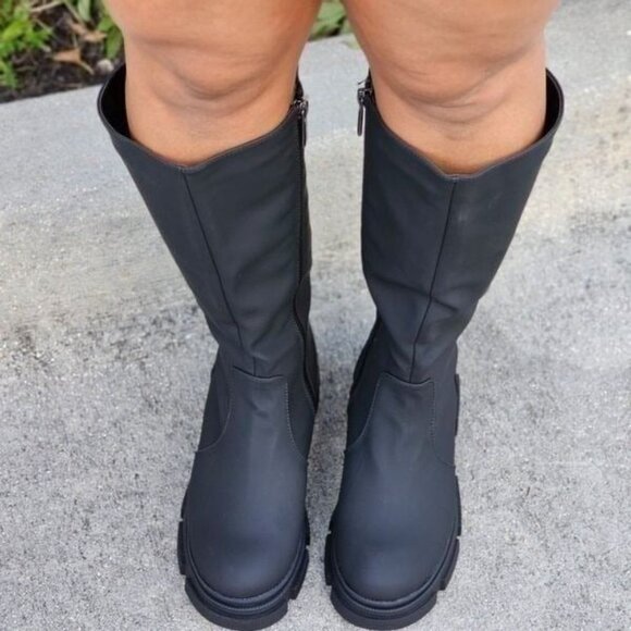Women's Mid Calf Boots Round Toe Black Color - Picture 6 of 6